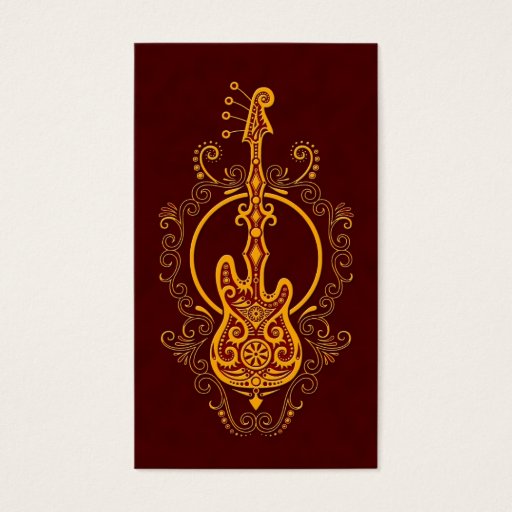 Customizable Intricate Golden Red Bass Guitar Design Business Card Template