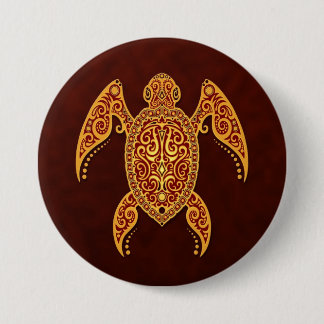 Intricate Golden Red Sea Turtle Pinback Button