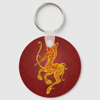 Intricate Golden Red Tribal Sagittarius Keychain
