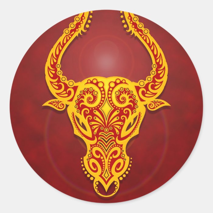 Intricate Golden Red Tribal Taurus Stickers