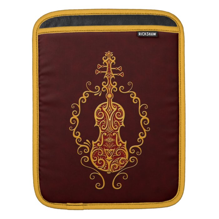 Intricate Golden Red Violin Design Sleeves For iPads