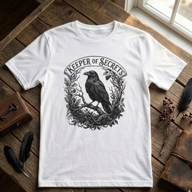 Intricate Gothic Raven Script Dark Academia Art T-Shirt (Intricate gothic raven tshirt)