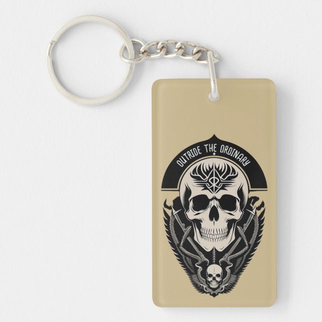Intricate Gothic Skull Illustration Keychain (Front)