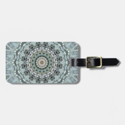 Intricate Gray and Aqua Mandala Kaleidoscope Luggage Tag