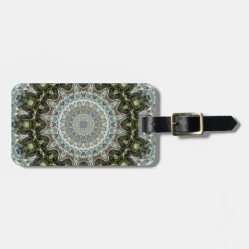 Intricate Gray and Green Mandala Kaleidoscope Luggage Tag