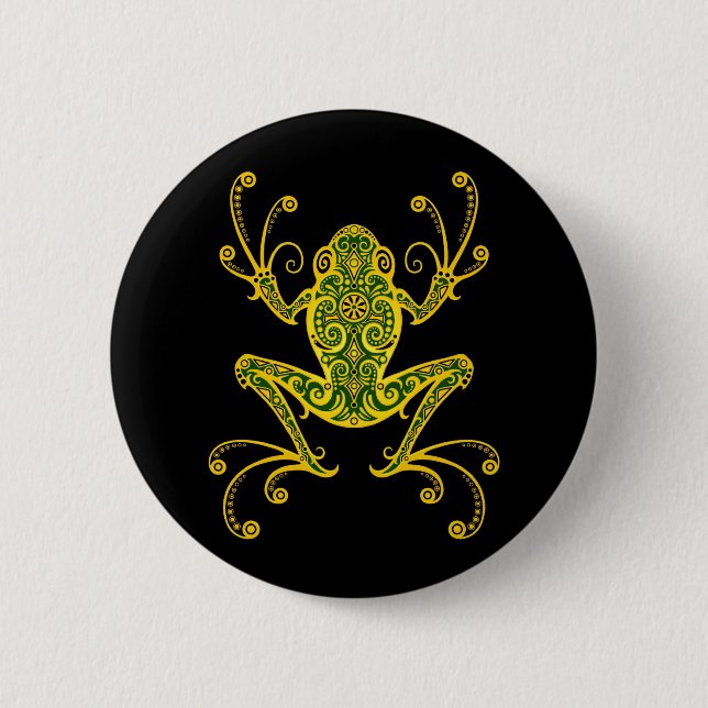 Intricate Green and Black Tree Frog Pinback Button (Front)