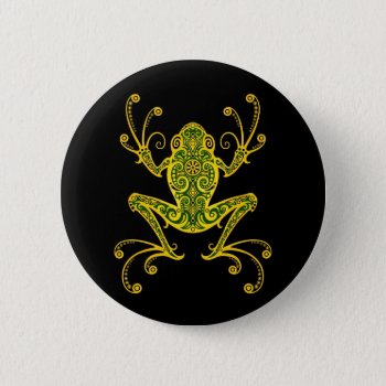 Intricate Green And Black Tree Frog Pinback Button by JeffBartels at Zazzle