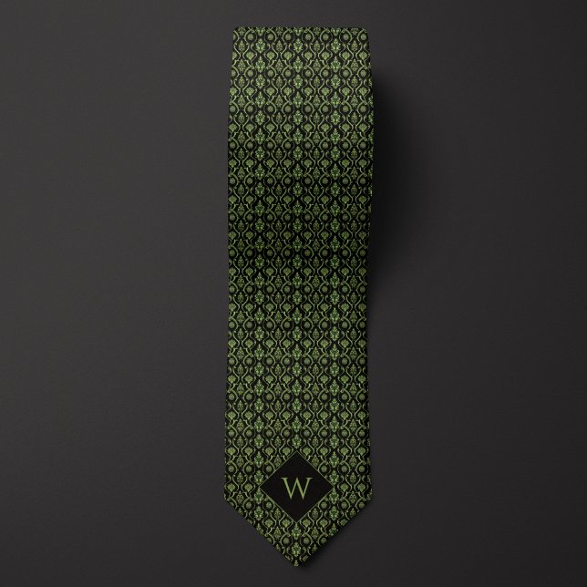 Intricate Green & Black Arabesque Monogram Neck Tie (Creator Uploaded)