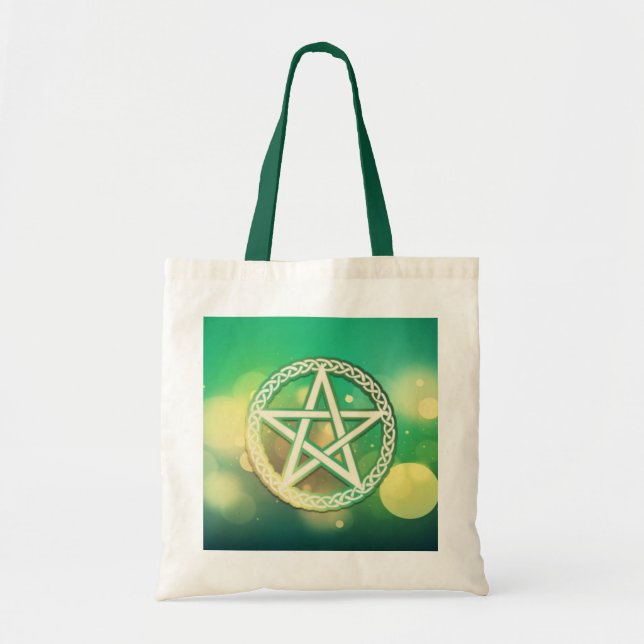 Intricate green pentacle tote bag (Front)