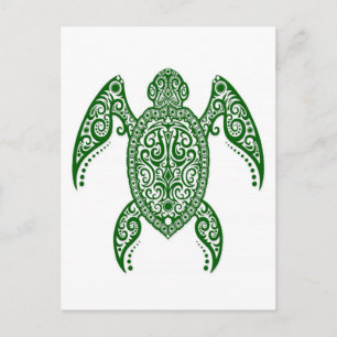 Intricate Green Sea Turtle on White Postcard