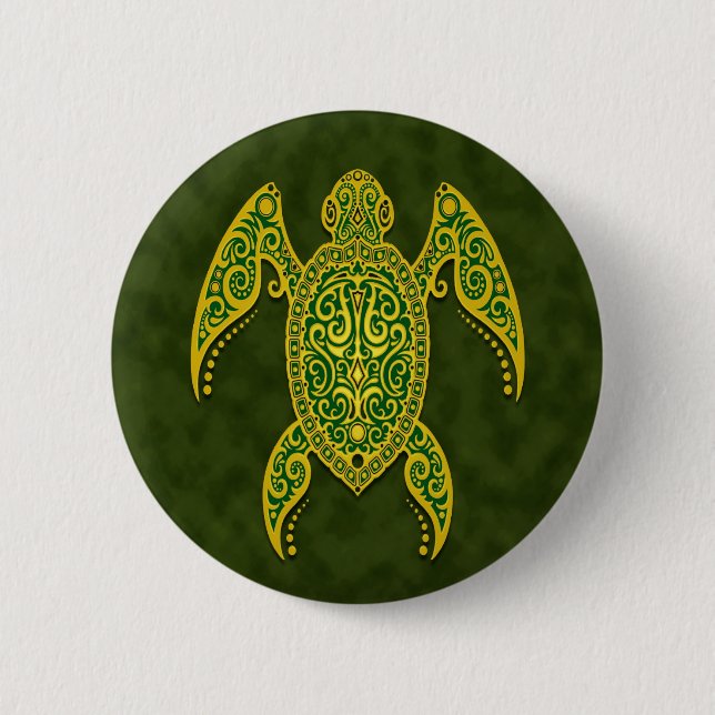 Intricate Green Sea Turtle Pinback Button (Front)