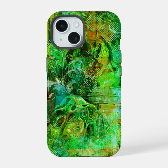 Intricate Green Textures Iphone Case (Back)