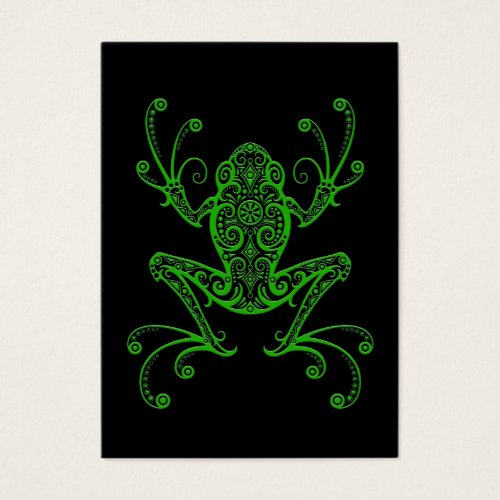 Intricate Green Tree Frog on Black Business Card Templates