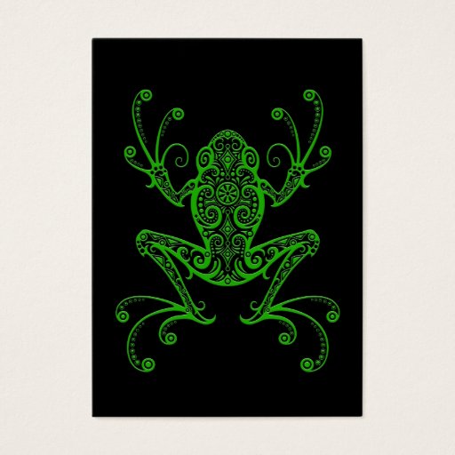 Customizable Intricate Green Tree Frog on Black Business Card Templates