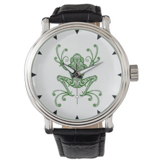 Intricate Green Tree Frog on White Watch