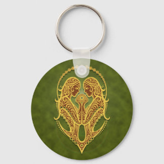 Intricate Green Tribal Gemini Keychain