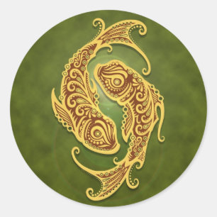 Intricate Green Tribal Pisces Classic Round Sticker