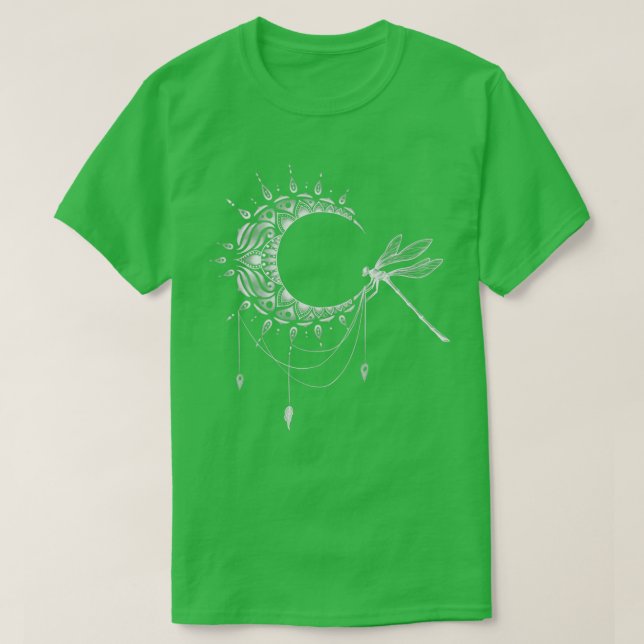 Intricate Half Crescent Moon with Dragonfly Tattoo T-Shirt (Design Front)