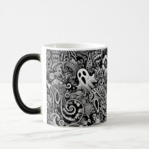 Intricate Halloween Doodle Pattern with Dark Symbo