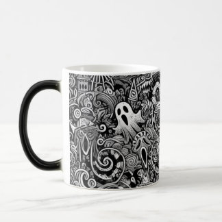 Intricate Halloween Doodle Pattern with Dark Symbo Color Morph Mug