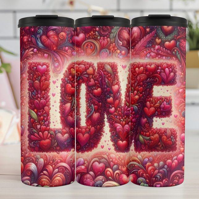 Intricate Heart Pattern Love Typography Thermal Tumbler (Creator Uploaded)