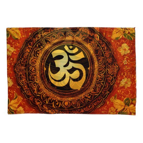 Intricate Hindu Om Symbol Folk Art Print Pillow Case
