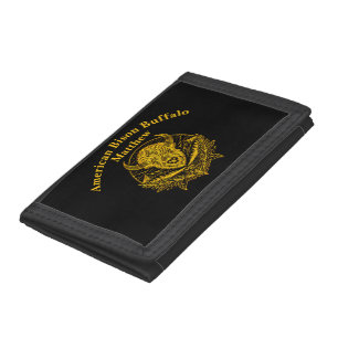 Intricate Illustration of a Gold Bison in Nature Trifold Wallet