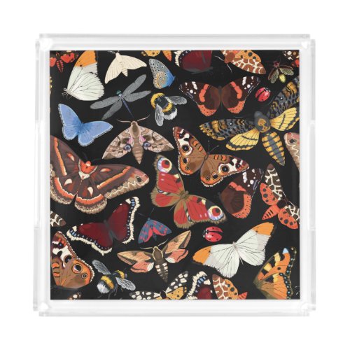 Intricate Insects Seamless Natural Pattern Acrylic Tray