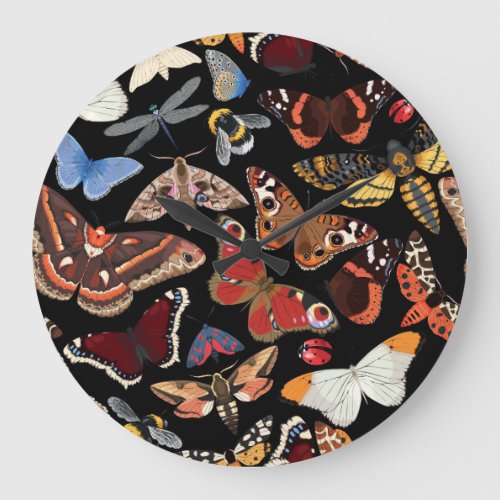 Intricate Insects Seamless Natural Pattern Large Clock