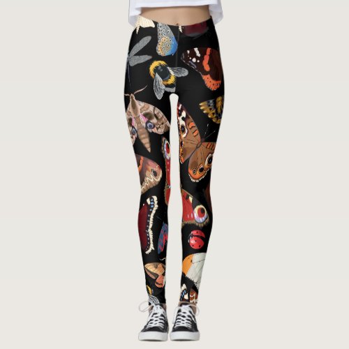 Intricate Insects Seamless Natural Pattern Leggings