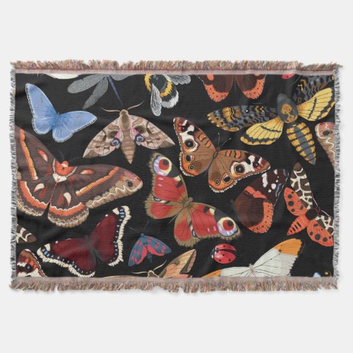 Intricate Insects Seamless Natural Pattern Throw Blanket