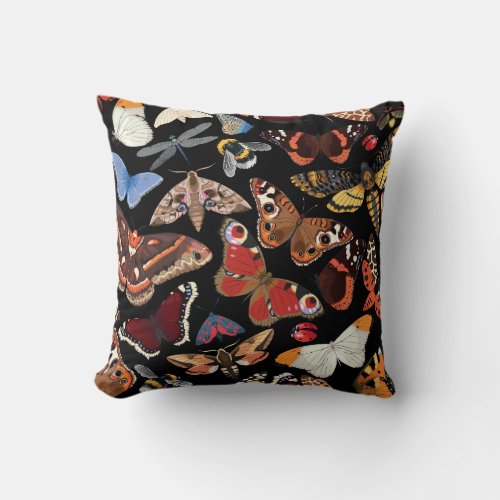 Intricate Insects Seamless Natural Pattern Throw Pillow