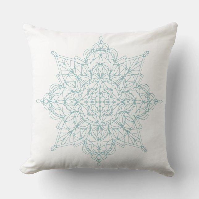 Intricate Light Blue Snowflake Design Throw Pillow (Front)