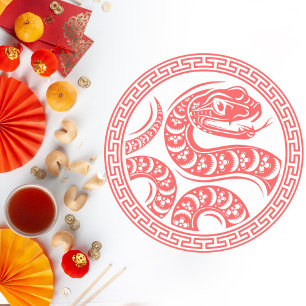 Intricate Light Red Snake Chinese New Year Classic Round Sticker