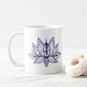 Intricate Lotus Flower Distressed Line Art Coffee Mug