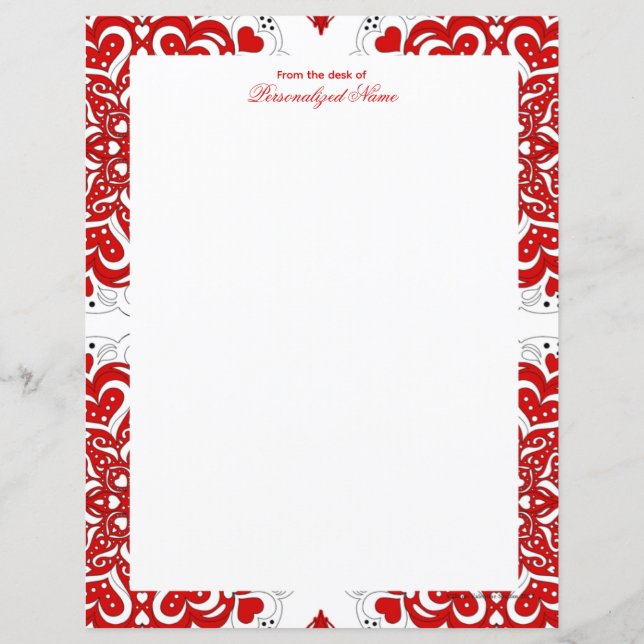 Intricate Love Notes - Red Unlined Paper Sheet (Front)