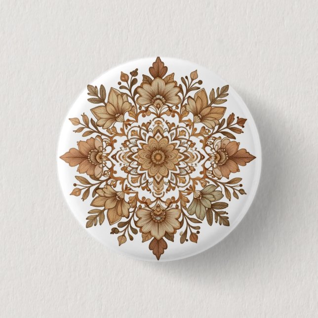 Intricate Mandala Floral Brown Tones Art Button (Front)