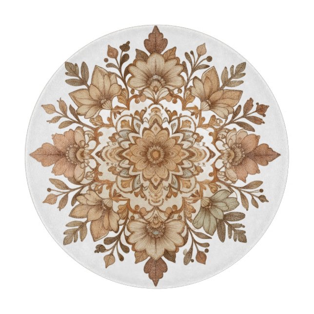 Intricate Mandala Floral Brown Tones Art Cutting Board (Front)