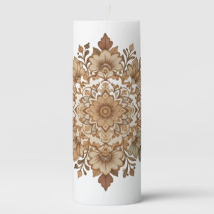 Intricate Mandala Floral Brown Tones Art Pillar Candle