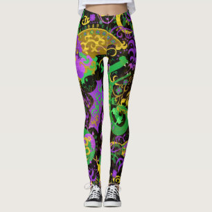 Intricate Mardi Gras Colors Dragon Damask Leggings