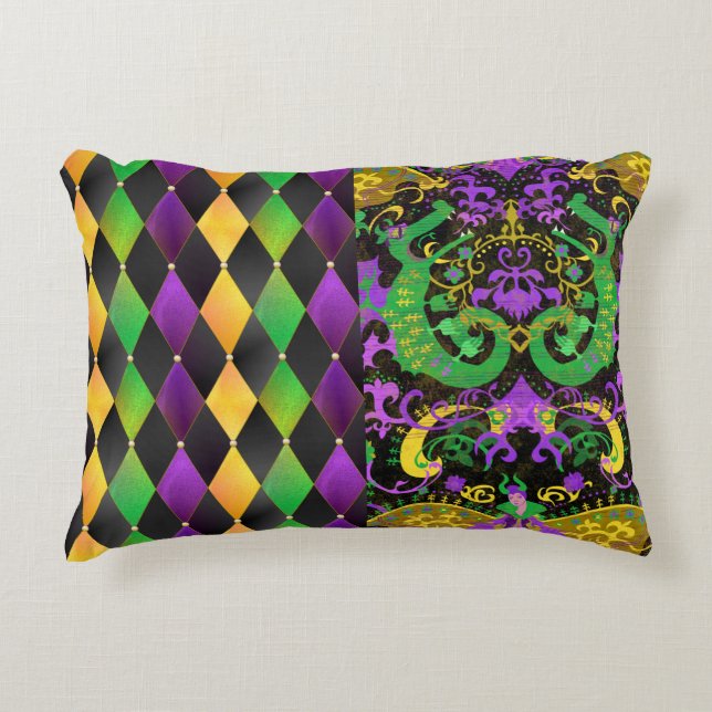 Intricate Mardi Gras Colors Dragon, Diamond Accent Pillow (Front)