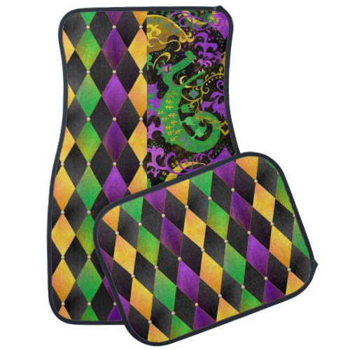 Intricate Mardi Gras Colors Dragon Diamond Car Floor Mat