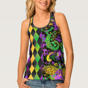 Intricate Mardi Gras Colors Dragon, Diamond Tank Top