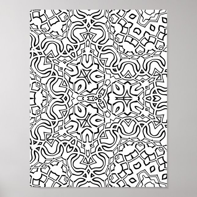 Intricate Moroccan Tile Pattern Coloring Page Art Poster (Front)