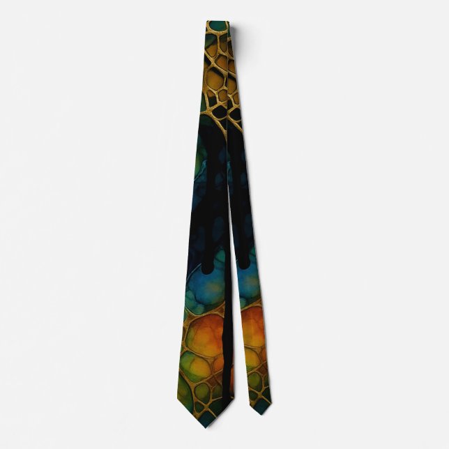 Intricate Multi-Layered Alcohol Ink Pattern Neck Tie (Front)