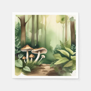 Intricate Mushroom with Soft Green Wash Napkins