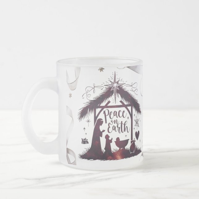 Intricate Nativity Frosted Glass Festive Peace Mug (Left)