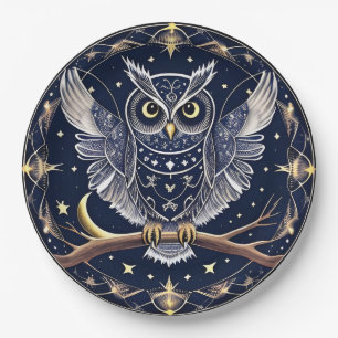 Intricate Night Owl Illustration Paper Plates