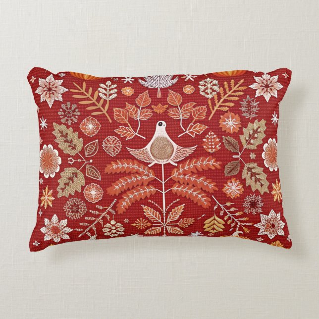 Intricate Nordic Embroidered Throw Pillow Cover  (Front)