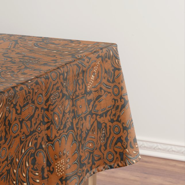Intricate Orange & Black Batik Tablecloth (In Situ)